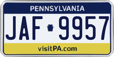 PA license plate JAF9957