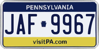 PA license plate JAF9967