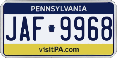 PA license plate JAF9968