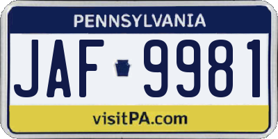 PA license plate JAF9981