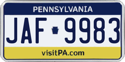 PA license plate JAF9983