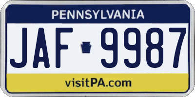 PA license plate JAF9987