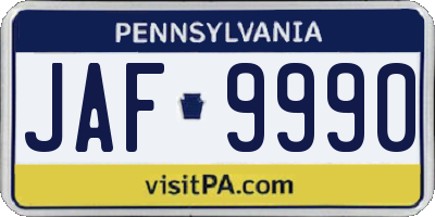 PA license plate JAF9990