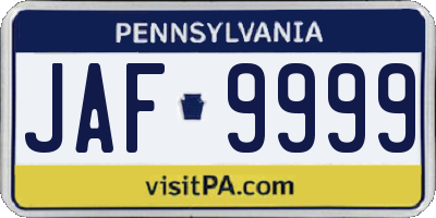 PA license plate JAF9999