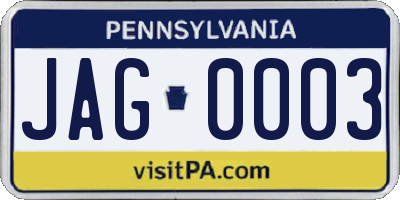 PA license plate JAG0003