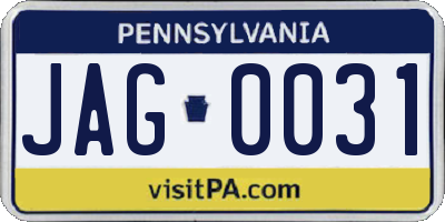 PA license plate JAG0031