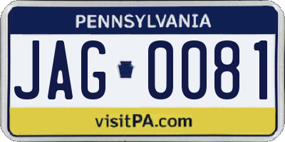 PA license plate JAG0081