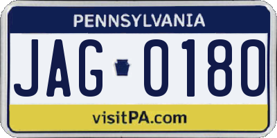PA license plate JAG0180