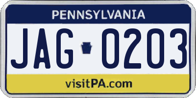 PA license plate JAG0203