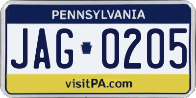 PA license plate JAG0205