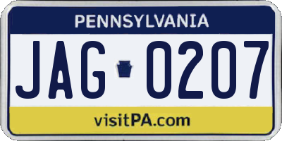 PA license plate JAG0207