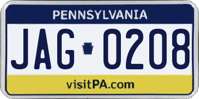 PA license plate JAG0208