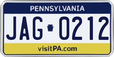 PA license plate JAG0212