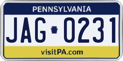 PA license plate JAG0231