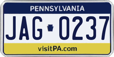 PA license plate JAG0237