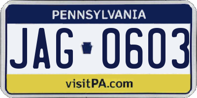 PA license plate JAG0603