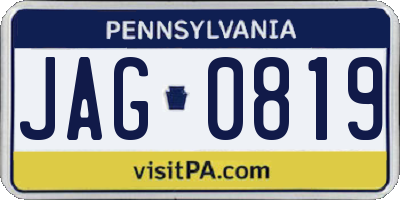 PA license plate JAG0819