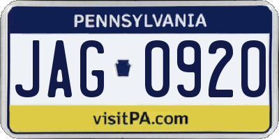 PA license plate JAG0920