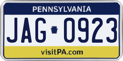 PA license plate JAG0923