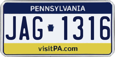 PA license plate JAG1316