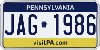 PA license plate JAG1986