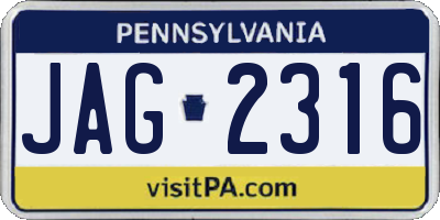 PA license plate JAG2316