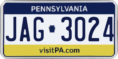PA license plate JAG3024