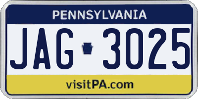 PA license plate JAG3025
