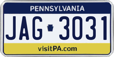 PA license plate JAG3031