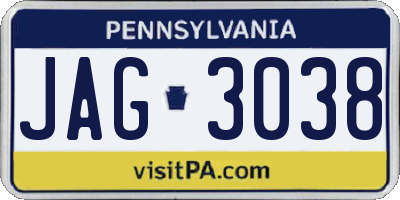 PA license plate JAG3038