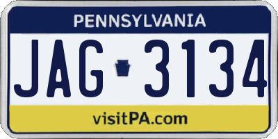 PA license plate JAG3134