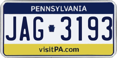 PA license plate JAG3193