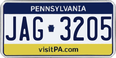 PA license plate JAG3205