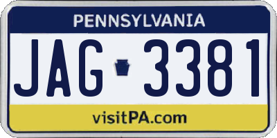 PA license plate JAG3381