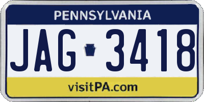 PA license plate JAG3418