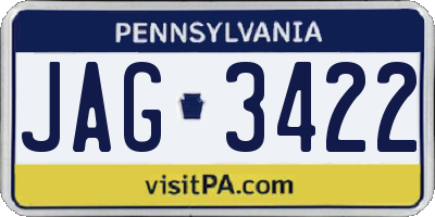 PA license plate JAG3422