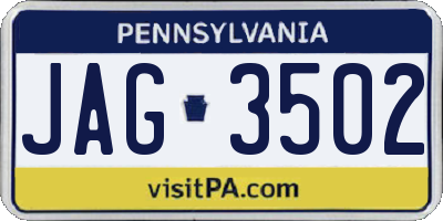 PA license plate JAG3502