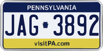PA license plate JAG3892