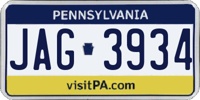 PA license plate JAG3934