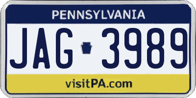 PA license plate JAG3989