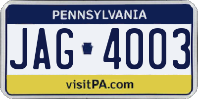 PA license plate JAG4003