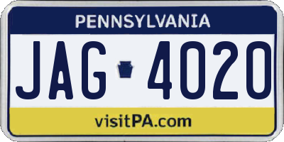 PA license plate JAG4020