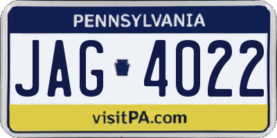 PA license plate JAG4022