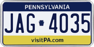 PA license plate JAG4035