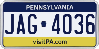 PA license plate JAG4036
