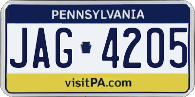 PA license plate JAG4205
