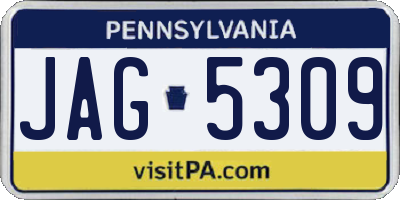 PA license plate JAG5309