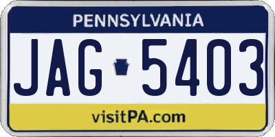 PA license plate JAG5403