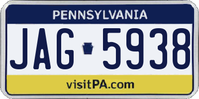 PA license plate JAG5938