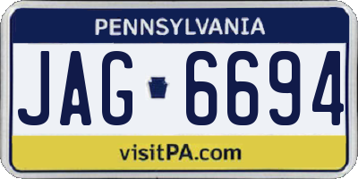 PA license plate JAG6694